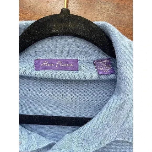 Alan Flusser Men’s Sweater Size‎ XXL Blue Merino Wool Blend Long Sleeve Collared - Picture 4 of 9